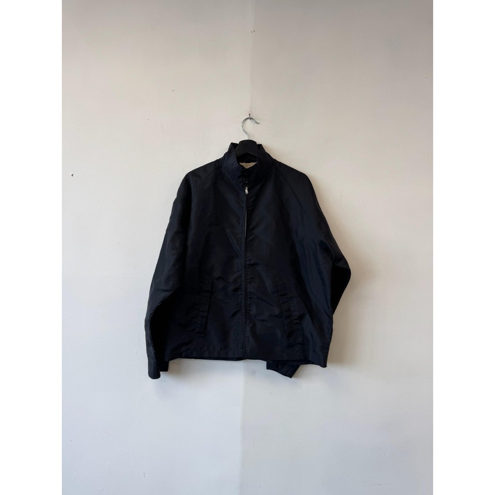 Vintage Nylon Jacket Mens Large Black Water Repellent Zip Windbreaker Made Korea